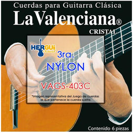 CUERDA SUELTA 3RA. NYLON CLASICA LA VALENCIANA  403C(12) - herguimusical