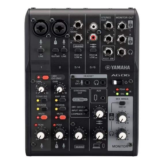Mezcladora 6 canales para live streaming   YAMAHA   AG06MK2B - Hergui Musical