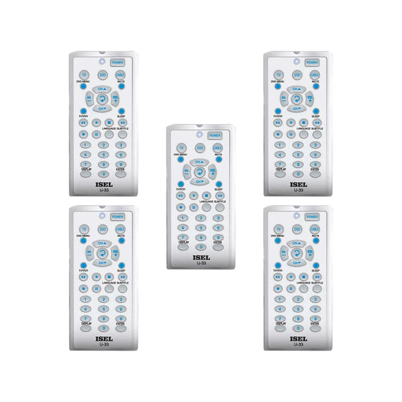 Paq. de 5 Pzas. DE CONTROL REMOTO UNIVERSAL TV + DVD + CABLE, IDEAL PARA HOTELES  ISEL  33T-U33SL(5) - Hergui Musical