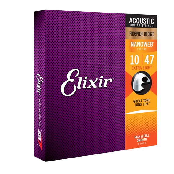 JGO. DE CUERDAS PARA GUITARRA ELECTROACÚSTICA DE FÓSFORO/BRONCE (.010-0.047)   ELIXIR   16002 - Hergui Musical