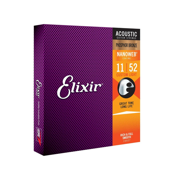 JUEGO DE CUERDAS PARA GUITARRA ELECTRO ACÚSTICA DE FÓSFORO/BRONCE CUSTOM LIGHT  (.011-0.052)   ELIXIR   16027 - Hergui Musical