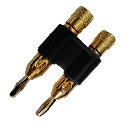 PLUG DOBLE BANANA NEGRO C/ CONECTORES ORO  RADOX   705-736 - Hergui Musical