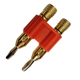 PLUG DOBLE BANANA ROJO C/ CONECTORES ORO  RADOX   705-748 - Hergui Musical