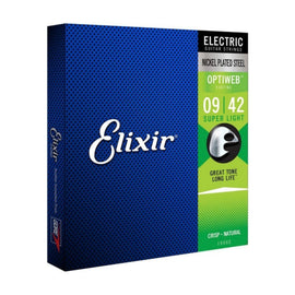 JUEGO DE CUERDAS ELECTRIC OPTIWEB SUPER LIGHT (.009-.042)  ELIXIR   19002 - Hergui Musical