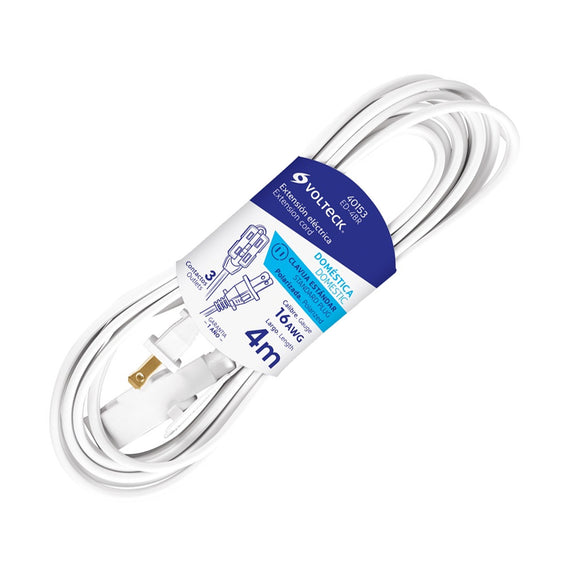 Extensión eléctrica doméstica 4 m clavija recta, blanca  VOLTECK  ED-4BR