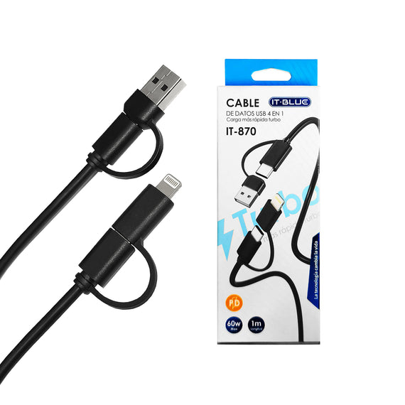 Cable USB de datos genérico 4 en 1, con conector tipo 