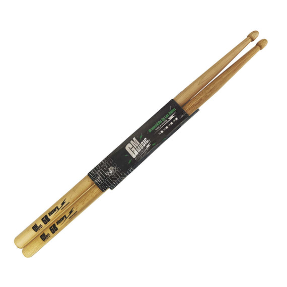 Jgo. de baquetas 5B,  punta de madera, color natural HICKORY  GM MUSIC    LCDSGM5B - Hergui Musical