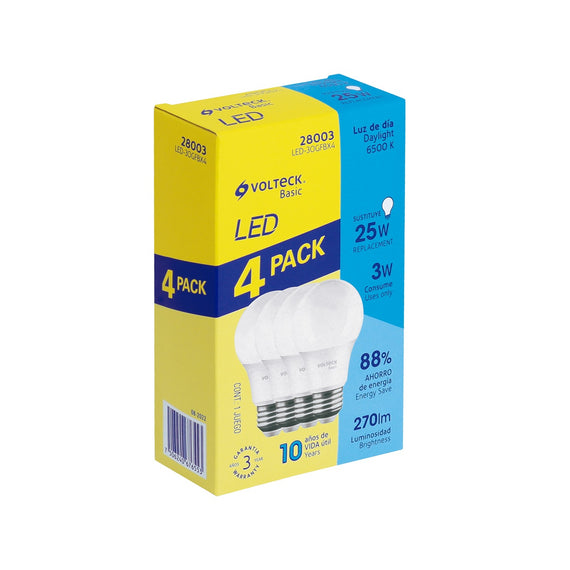 Pack de 4 lámparas led g45 5 w (equiv. 35 w), luz de día  VOLTECK   LED-40GFBX4 - Hergui Musical