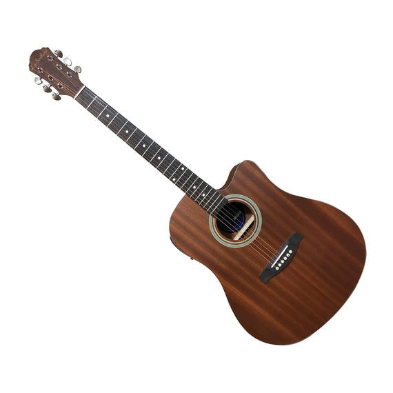 Guitarra electroacústica tipo texana LA SEVILLANA, tapa de caoba, aros, fondo y brazo de caoba, puente de sonokelin y diapasón de rosewood, resaque, mica, 20 trastes  TX-100CEQ-MS - Hergui Musical