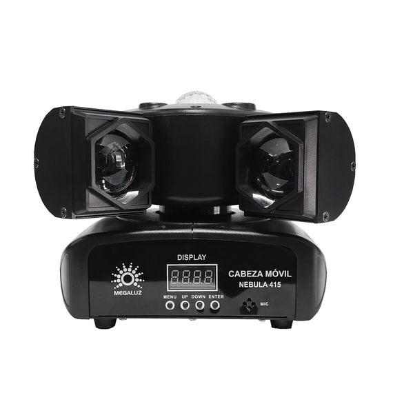Destellador de Luz Robótico, 4 Leds RGBW 10w + 1 LASER ROJO 100mW + laser vrde 100mW + 2 LED COB CÁLIDO 5w + 1 LED RGBW 15w  CONCERT MEGALUZ  SHOW   NEBULA-415