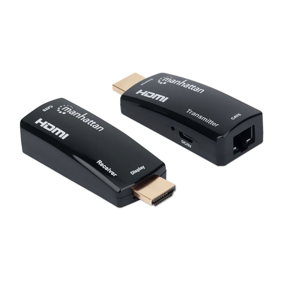 Kit Extensor compacto de HDMI sobre Ethernet. Extiende una señal HDMI hasta 60 m usando un cable Ethernet Cat6  MANHATTAN 207539 - Hergui Musical