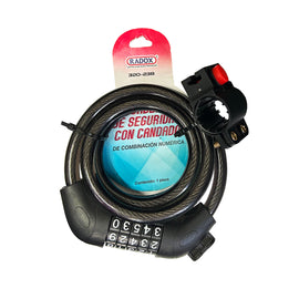 CABLE DE SEGURIDAD CON CANDADO DE COMBINACION NUMERICA PARA BICLETA    RADOX   320-238 - Hergui Musical