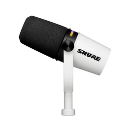 Micrófono dinámico para podcaster SHURE, cardioide, salidas digital y análoga XLR, nuevas funciones DSP, color blanco  MV7+-W - Hergui Musical