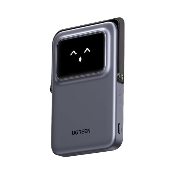 Power Bank Serie UNO Inalambrico, 10000mAh, 7.5W/20W, Con Emojis de Estado, Carga Rápida USB-C Bidireccional, Pantalla TFT Inteligente, Con Holder, Color Grey.  UGREEN  45327 - Hergui Musical