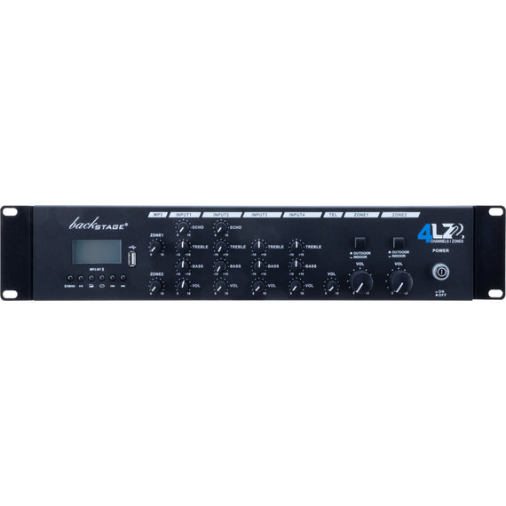 Amplificador de Linea 70/100V, 4 entradas, 2 Zonas  BackStage  4LZ2 - Hergui Musical