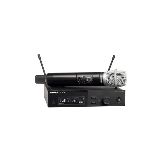 Sistema inalámbrico vocal con transmisor de mano con cápsula BETA87A condensador supercardioide y receptor  SHURE  SLXD24/B87A-G58 - Hergui Musical