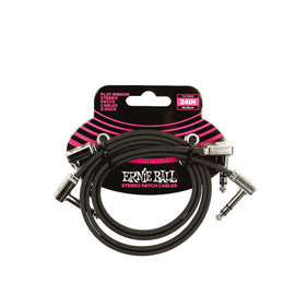 JGO. DE 2 PZAS. DE CABLES DE PLUG 6.3mm MACHO/MACHO ERNIE BALL 0.6096 MTS., NEGRO, ESTEREO (ANGULADO/ANGULADO) 6406 - Hergui Musical