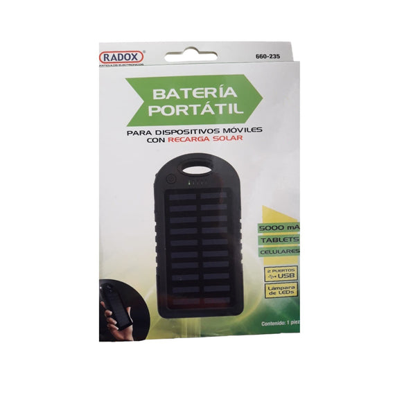 BATERÍA P/ DISPOSITIVOS MÓVILES C/ RECARGA SOLAR  RADOX  660-235 - Hergui Musical