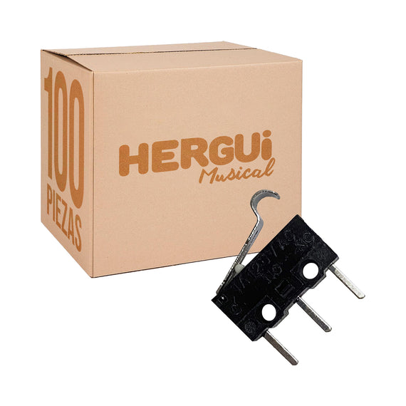PAQ. 100 Pzas. DE MICROSWITCH CON LAMINA 1A 125V CON 3 PINES    RADOX      835-363(100) - Hergui Musical