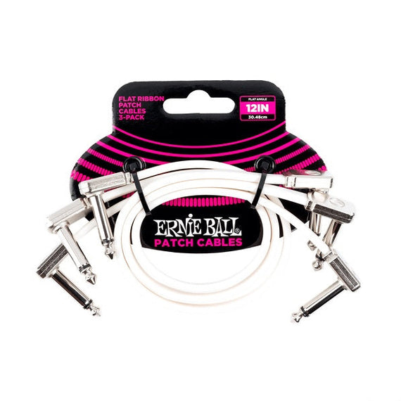 JGO. DE 3 PZAS. DE CABLES DE PLUG 6.3mm MACHO/MACHO ERNIE BALL 0.3048 MTS., BLANCO (ANGULADO/ANGULADO)  6386 - Hergui Musical