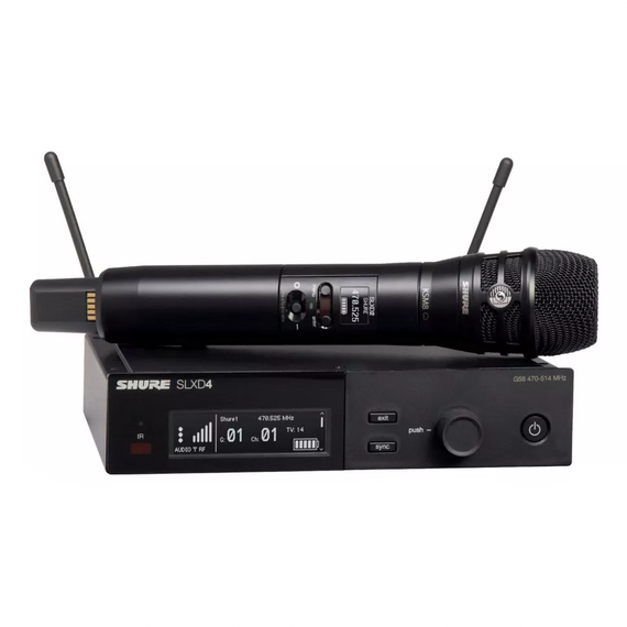 Sistema inalámbrico vocal con transmisor de mano con cápsula KSM8 en color negro y receptor   SHURE  SLXD24/K8B-G58 - Hergui Musical