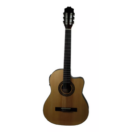 Guitarra electro acústica con caja slim, resaque, brazo de caoba, diapasón de nogal, tapa de abeto, aros y fondo de agathis, puente de sonokeling, color natural, terminado gloss LA SEVILLANA   UA-2CEQ