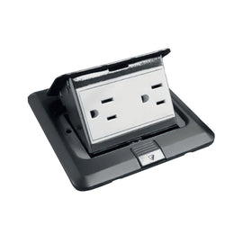 PLACA DE PISO CONTACTO DUPLEX, ACERO INOXIDABLE GRIS OXFORD, CAJA EMPOTRABLE POP UP 90-277VCA 15A IP54  ARTLITE   APL-003 - Hergui Musical