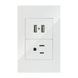 PLACA CONTACTO SENCILLO 90-277 VCA Y CONVERTIDOR DE VOLTAJE DOBLE 5VCD 2.1A PC BLANCO CORTE RECTO 75X118MM    ARTLITE    APL-207 - Hergui Musical
