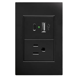 PLACA CONTACTO SENCILLO 90-277VCA Y CONVERTIDOR DE VOLTAJE DOBLE USB 5VCD 2.1A NEGRO MATE 77X124MM      ARTLITE     APL-307 - Hergui Musical