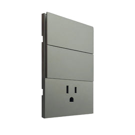 PLACA LUXURY CONTACTO SENCILLO Y APAGADOR DE 2 INTERRUPTORES 3 VIAS, GRIS OXFORD, 90-277VCA, 74X112MM SKIN FEEL  ARTLITE   APL-406 - Hergui Musical