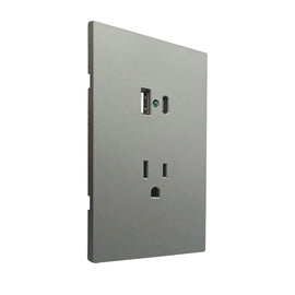PLACA LUXURY CONTACTO SENCILLO, GRIS OXFORD, 90-277VCA Y CONVERTIDOR DE VOLTAJE DOBLE USB (TIPO A Y C) 5VCD 2.1A, 74X112MM SKIN FEEL  ARTLITE   APL-407 - Hergui Musical