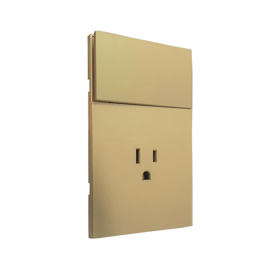 PLACA LUXURY CONTACTO SENCILLO Y APAGADOR DE 1 INTERRUPTOR 3 VIAS 90-277VCA COLOR ORO 74X112MM SKIN FEEL  ARTLITE   APL-505 - Hergui Musical