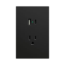 PLACA NEGRO MATE LUXURY CONTACTO SENCILLO 127/250VCA Y CONVERTIDOR DE VOLTAJE DOBLE USB (TIPO A Y C) 5VCD 2.1A PLÁSTICO ABS 74X117MM SKIN FEEL  ARTLITE  APL-607 - Hergui Musical
