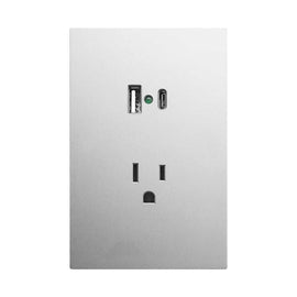 PLACA BLANCO MATE LUXURY CONTACTO SENCILLO 127/250VCA Y CONVERTIDOR DE VOLTAJE DOBLE USB (TIPO A Y C) 5VCD 2.1A PLÁSTICO ABS 74X117MM SKIN FEEL  ARTLITE   APL-707 - Hergui Musical