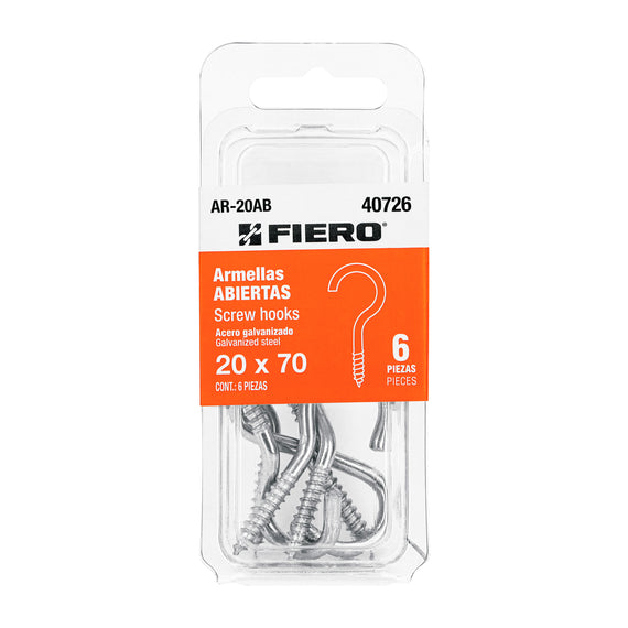 Blíster con 6 armellas abiertas de 20 x 70, fiero   AR-20AB - Hergui Musical