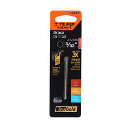 Broca hss 3/32" trugold para metal en blíster, expert truper  BAV-3/32-B - Hergui Musical