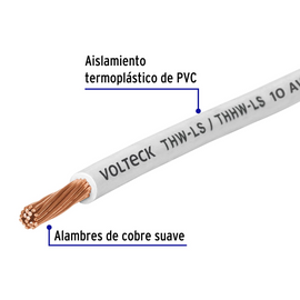 Cable por metro CAL. 10 de cable THHW-LS, color Blanco  VOLTECK   CAB-10B - Hergui Musical