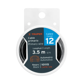 Carrete con 3.5 m de cable primario negro calibre 12,  TRUPER   CAPRI-12N - Hergui Musical