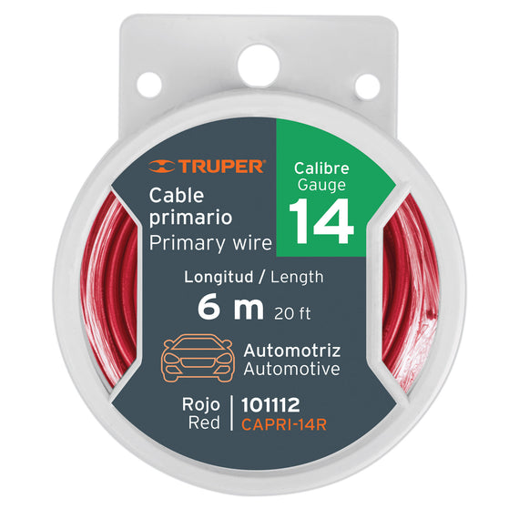 Carrete con 6 m de cable primario rojo calibre 14,   TRUPER   CAPRI-14R - Hergui Musical