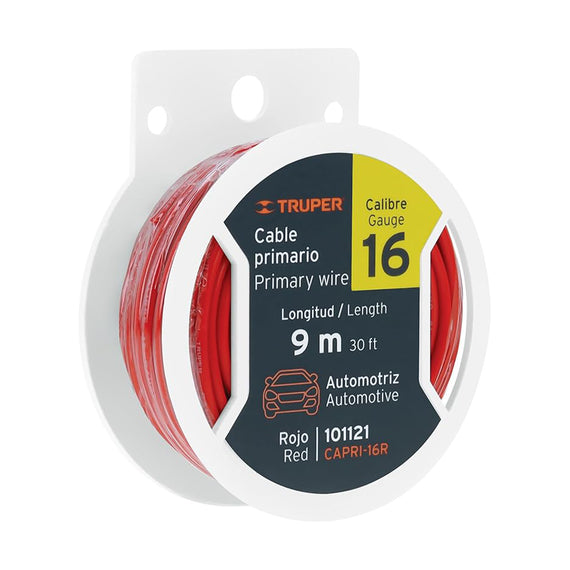 Carrete con 9 m de cable primario rojo calibre 16,  TRUPER   CAPRI-16R - Hergui Musical