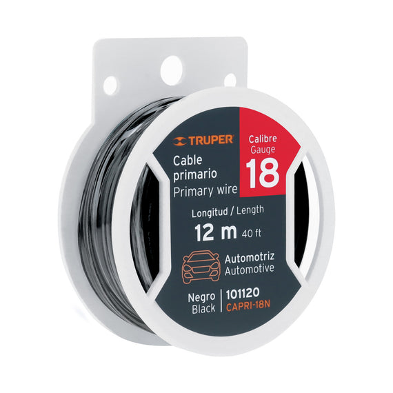 Carrete con 12 m de cable primario negro calibre 18,   TRUPER   CAPRI-18N - Hergui Musical