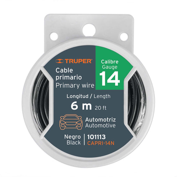 Carrete con 12 m de cable primario negro calibre 18,   TRUPER   CAPRI-18N - Hergui Musical