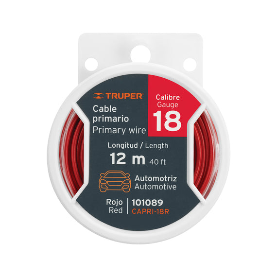 Carrete con 12 m de cable primario rojo calibre 18, TRUPER   CAPRI-18R - Hergui Musical