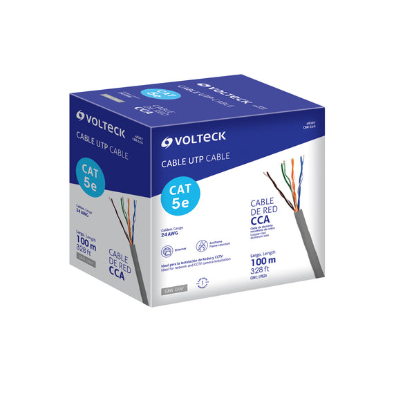 Bobina de 100m de cable utp cat5e, gris, volteck  CBR-51G - Hergui Musical