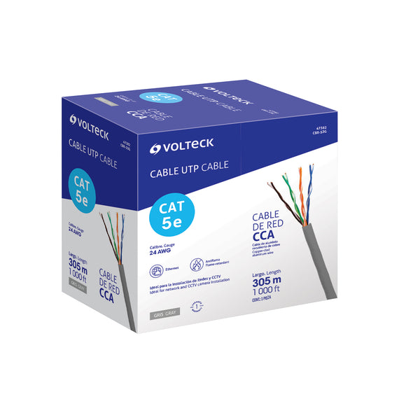 Bobina de 305m de cable utp cat5e, gris, volteck  CBR-53G(305) - Hergui Musical