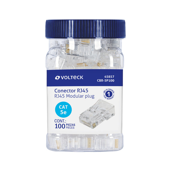 Plug rj45 cat5e, bote con 100 piezas, volteck   CBR-5P100(100) - Hergui Musical