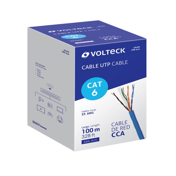 Bobina de 100m de cable utp cat6, azul, volteck   CBR-61A - Hergui Musical