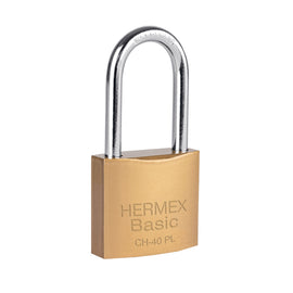 Candado de hierro color latón 40 mm, largo, caja, basic  HERMEX  CH-40PL - Hergui Musical