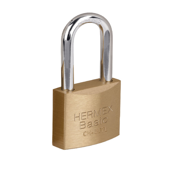 Candado de hierro color latón 50 mm, largo, caja, basic  HERMEX  CH-50PL - Hergui Musical
