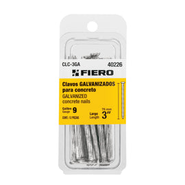Blíster con 12 clavos galvanizados para concreto 3",  FIERO   CLC-3GA